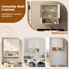 Fluted bathroom wall cabinet in beige with open shelf and adjustable storage, ideal for kitchen, laundry, and bathroom.