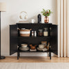 Fluted buffet cabinet in black features a spacious tabletop and two-door storage for kitchenware and dining essentials.