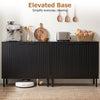 Fluted black buffet cabinet with 2 doors, spacious tabletop, and elevated base for easy cleaning in kitchen or dining room.
