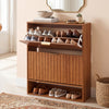 Fluted Hidden Shoe Cabinet with 2 Flip Drawers and Open Storage-Walnut - Gallery View 1 of 9