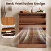 Fluted hidden shoe cabinet in walnut with 2 flip drawers, open storage, and back ventilation for fresh airflow.