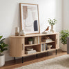 Fluted TV stand with natural wood finish, featuring 8 compartments and rounded edges, ideal for living room.