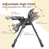Adjustable high chair in gray with 3 backrest positions, 7 height settings, and detachable cushion for babies and.
