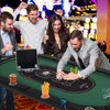 Foldable 10-player poker table with LED lights and USB ports, ideal for Texas Hold'em games and gatherings.