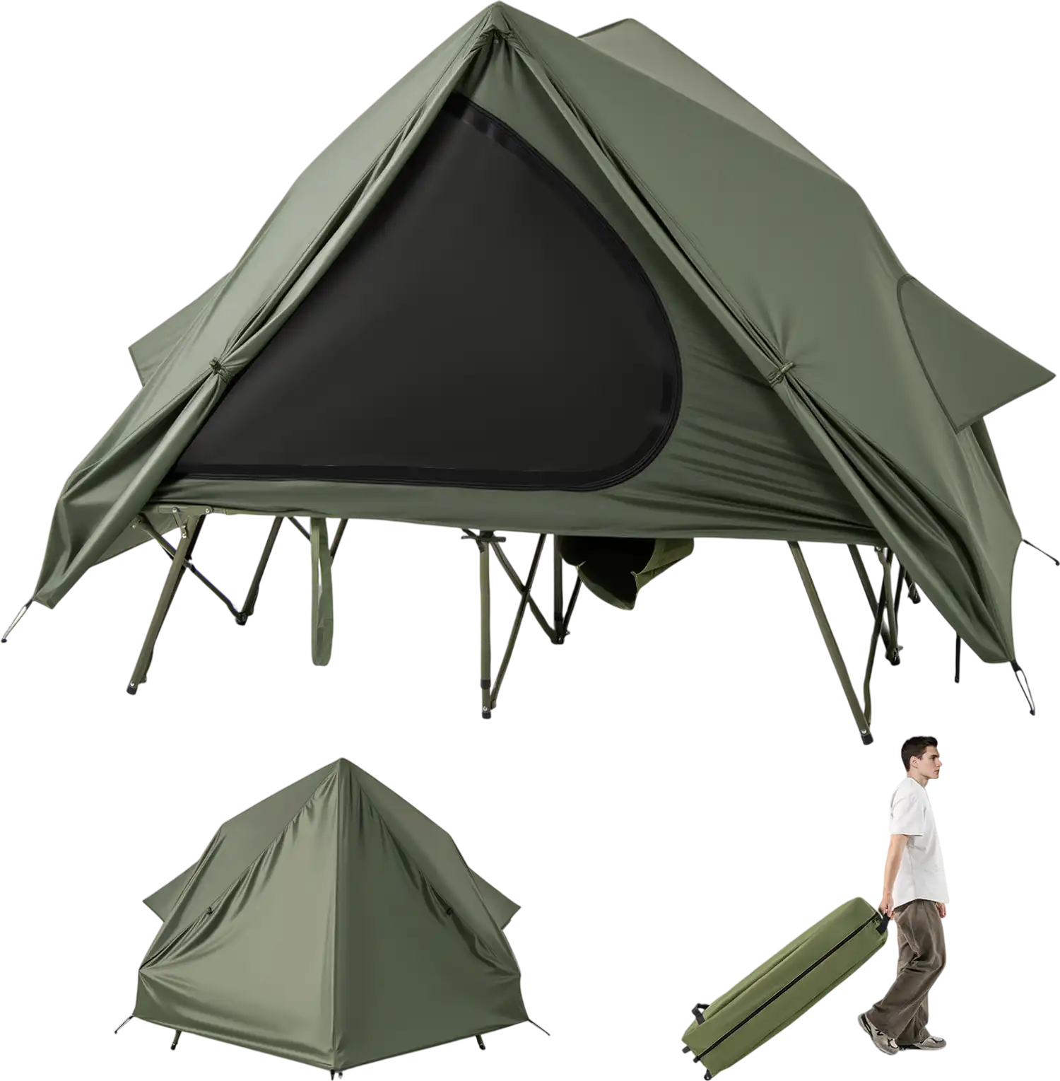 Costway 2-Person Foldable Camping Cot Tent Pop-Up Shelter with Wheeled Bag 11941681 New