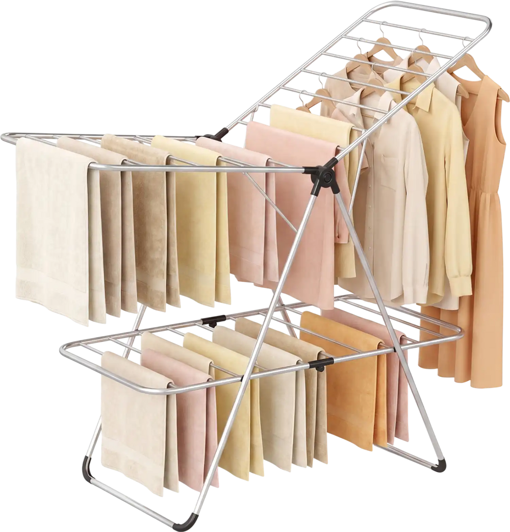 Foldable 2-Tier Clothes Drying Rack Heavy-Duty Aluminum Stainless Steel Laundry Airer