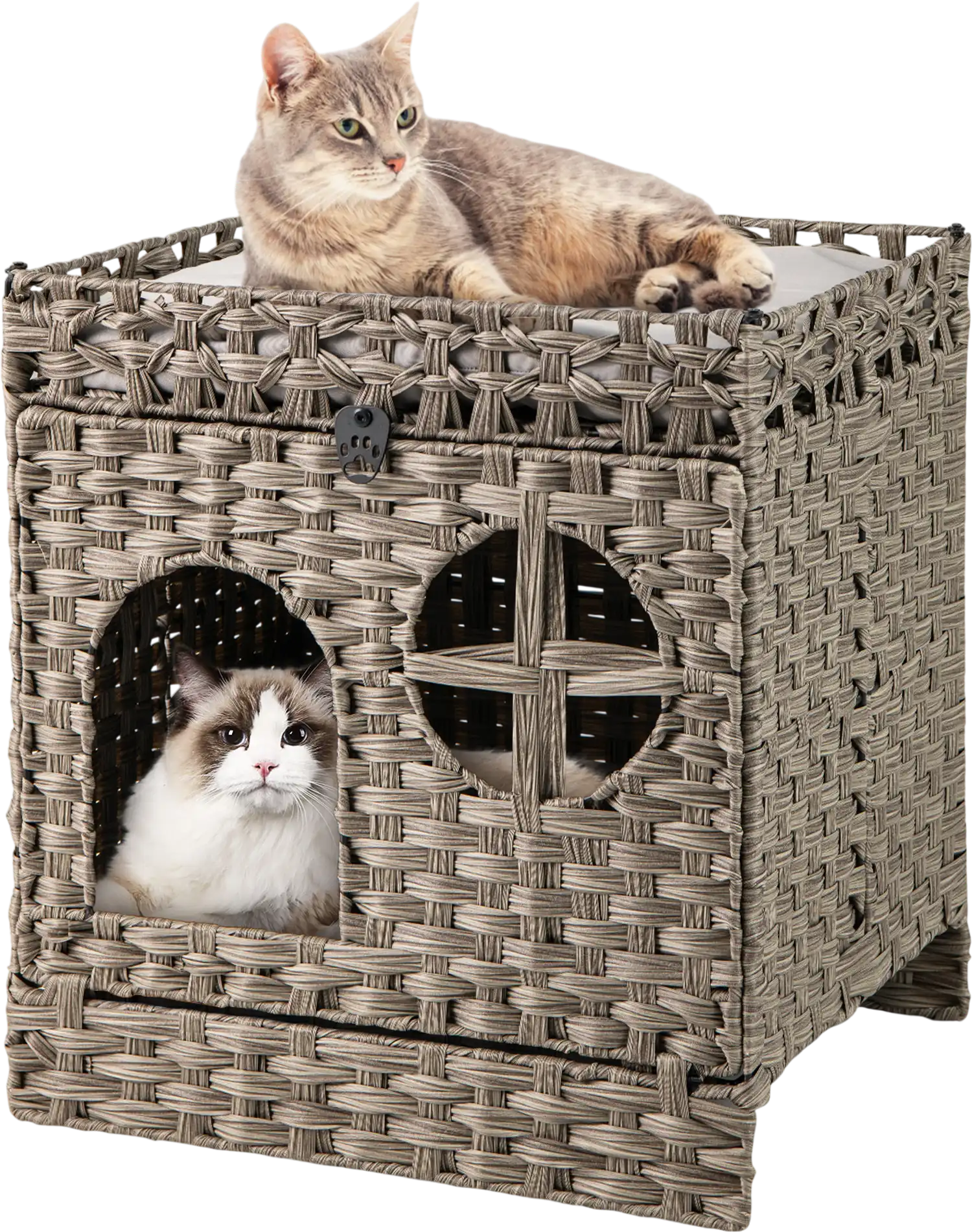 Costway Foldable 2-Tier Rattan Cat Litter Box Enclosure w/ Litter Mat 52657232 New