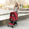 Folding Pet Stroller with Storage Basket and Adjustable Canopy-Red - Gallery View 1 of 10