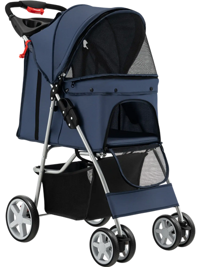 Costway Folding Pet Stroller Adjustable Canopy Storage Basket 94362175 New