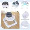 Foldable baby activity walker in gray with adjustable height, detachable seat cushion, and sturdy metal frame for.