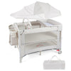Foldable Baby Bassinet with 4 Adjustable Heights Changing Table and Mattress-Beige - Gallery View 1 of 11