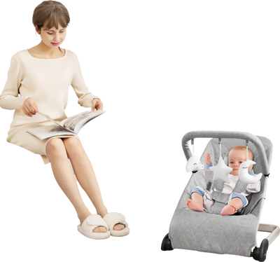 Costway Foldable Baby Bouncer Removable Fabric Cover Toy Bar Gray 41362859 New