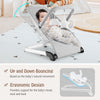 Foldable baby bouncer in gray with ergonomic design, removable cover, and toy bar for comfortable playtime.