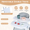 Removable double trays of the light gray foldable baby high chair, featuring BPA-free and dishwasher-safe design.