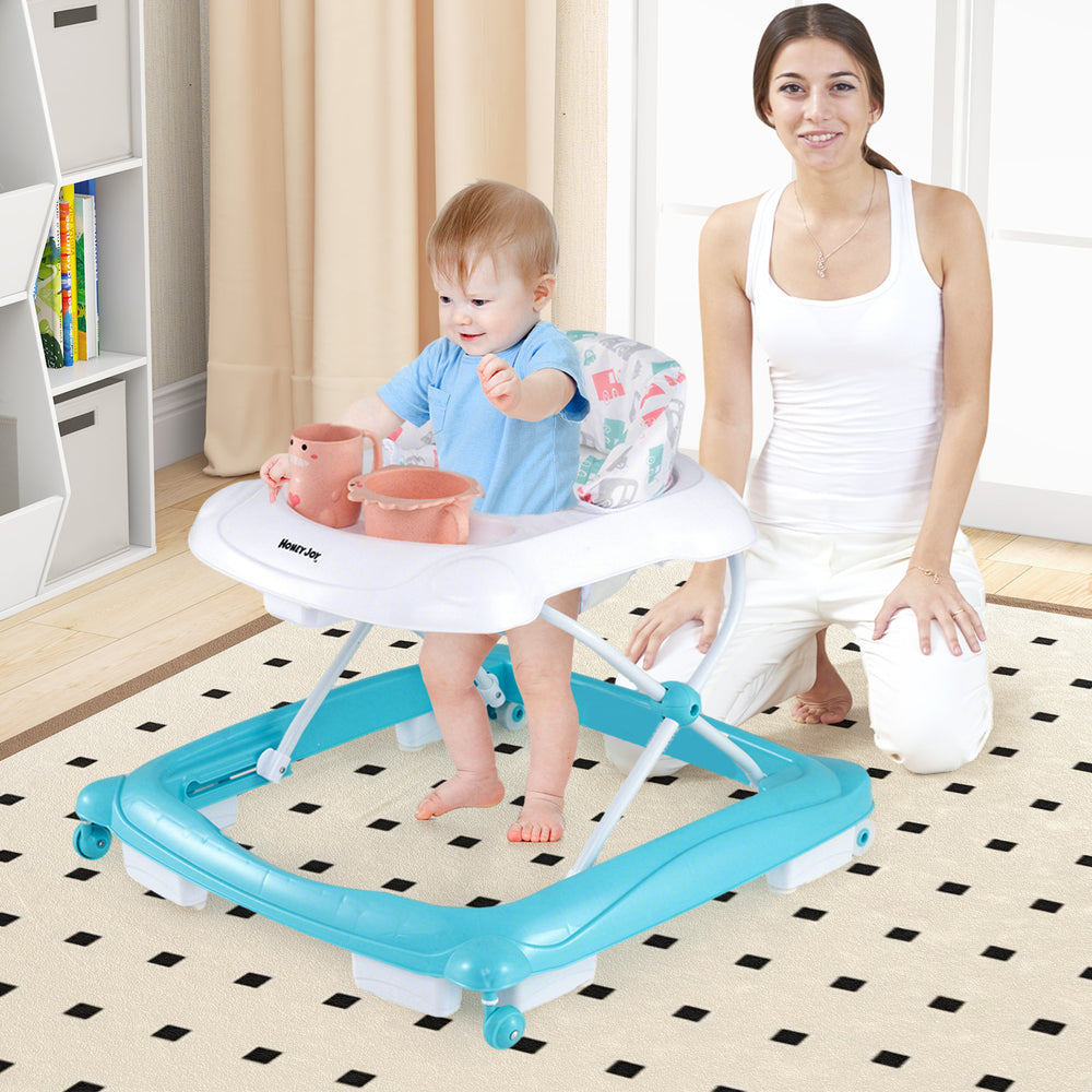 Foldable Baby Walker with 3 Adjustable Heights and Padded Seat-Green - Gallery View 1 of 12