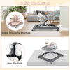 Foldable baby walker in gray with adjustable height, detachable seat, and non-slip pads for safety and stability.