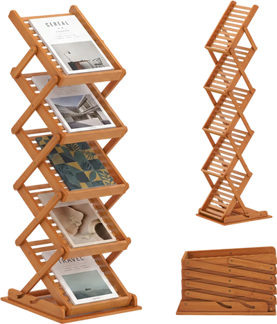 Costway Foldable Bamboo Magazine Rack 2-Position Bookcase 36346739 New