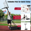Foldable basketball hoop with a quick setup design, featuring a sturdy base and adjustable height for all skill levels.