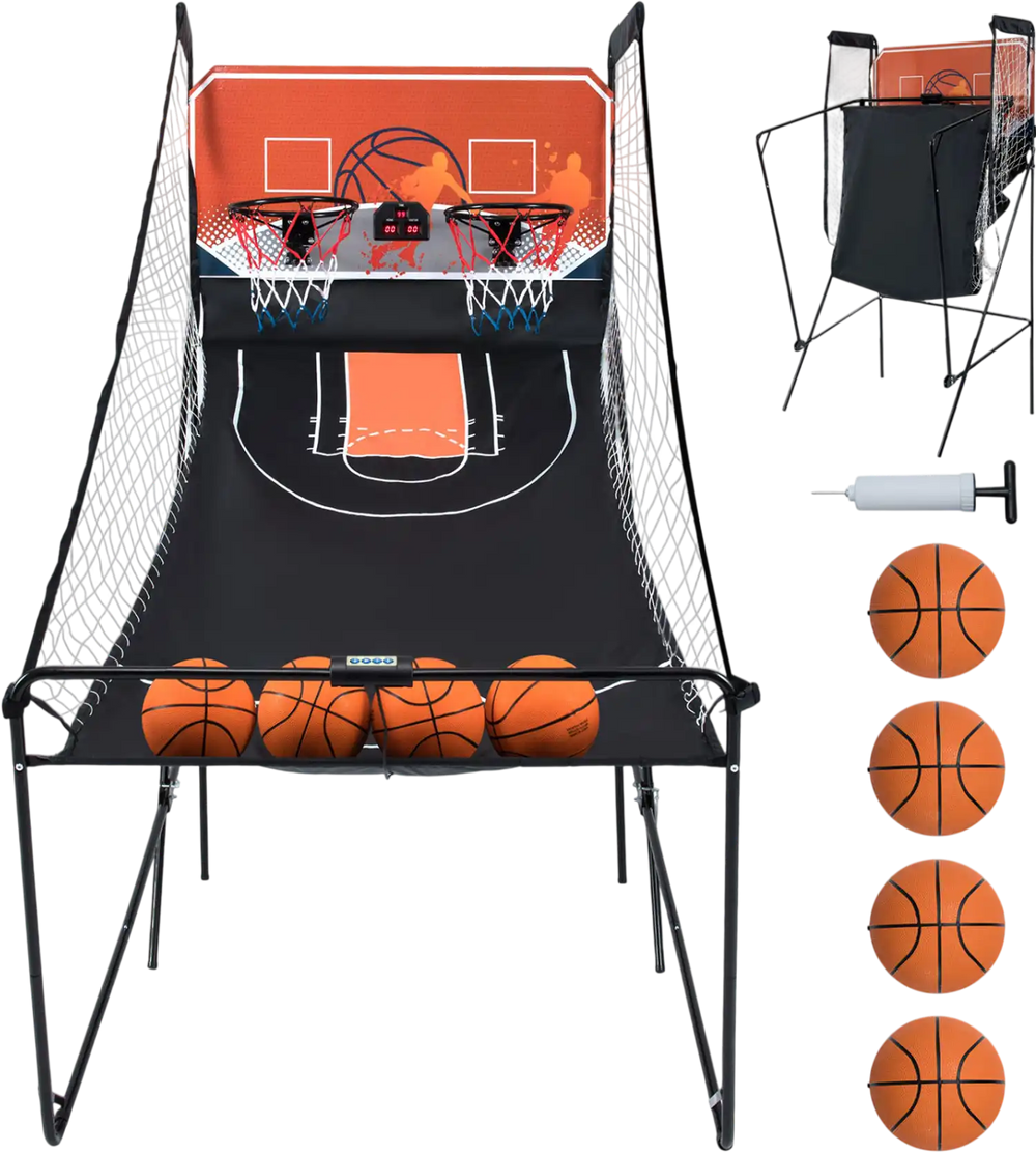 Foldable Basketball Arcade Game Kids Basketball Hoop Machine with 8 Exciting Playing Modes