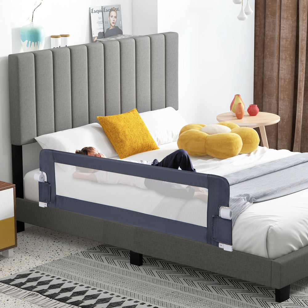 60-Inch Foldable Bed Rail Swing Down Baby Bed Guard Rail with Adjustable Safety Strap-Grey - Gallery View 1 of 10
