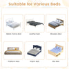 Foldable baby bed guard rail in white with adjustable safety strap, suitable for various bed types for toddler safety.