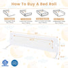 60-inch foldable bed rail in white with adjustable safety strap, designed for toddler safety and easy bed access.