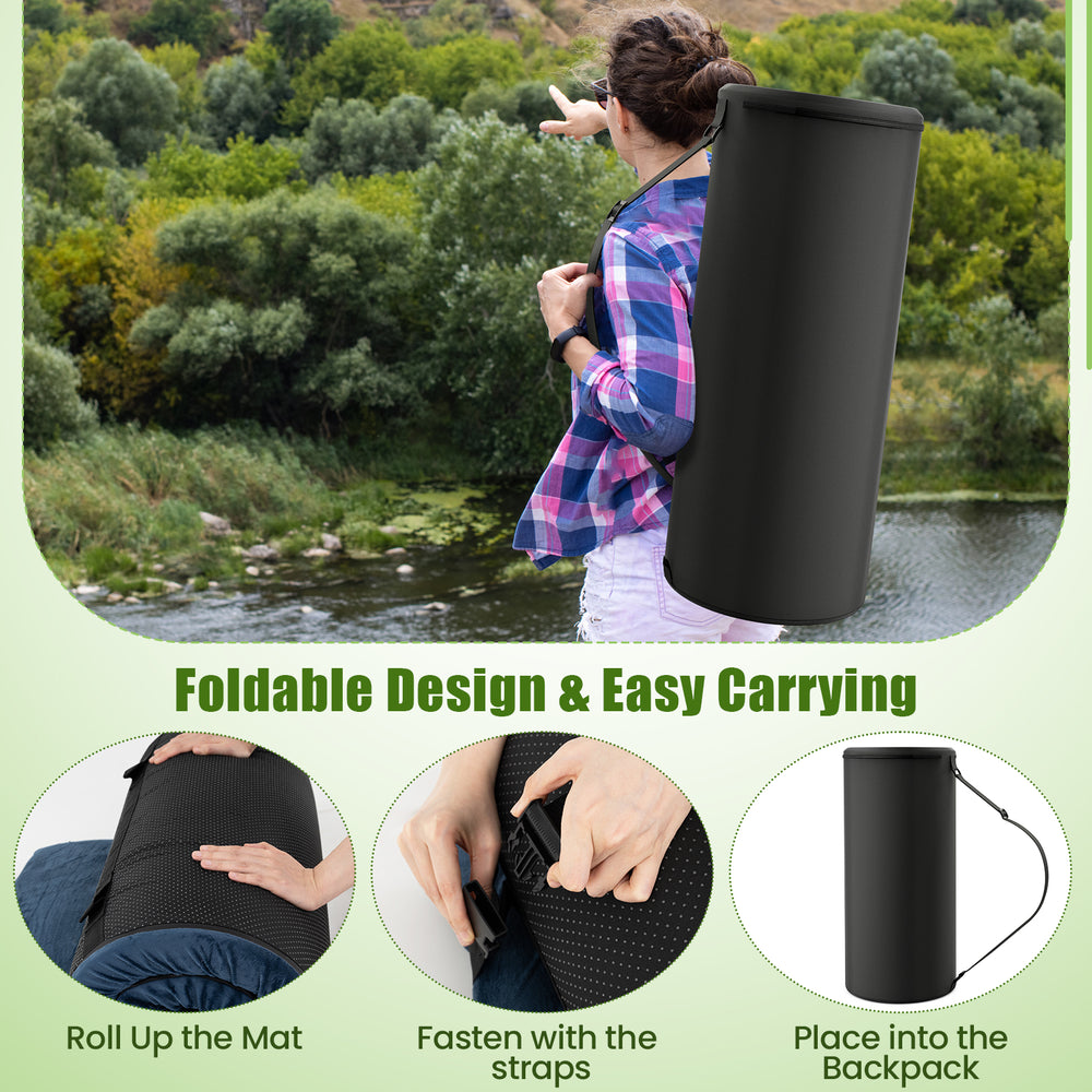 Foldable camping mattress in navy with high-density foam, featuring an anti-slip bottom for safe outdoor use.
