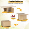 Foldable coffee table in oak with storage cabinet, shown fully extended for versatile use and space-saving design.