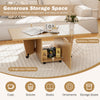 Foldable coffee table in oak with storage cabinet, featuring a spacious tabletop and two single-door cabinets for.