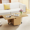 Foldable coffee table in oak with storage cabinet, featuring a quick-folding design and rolling wheels for easy.