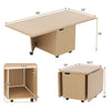 Foldable coffee table with storage cabinet in oak, shown from the side with open doors for easy access to storage.