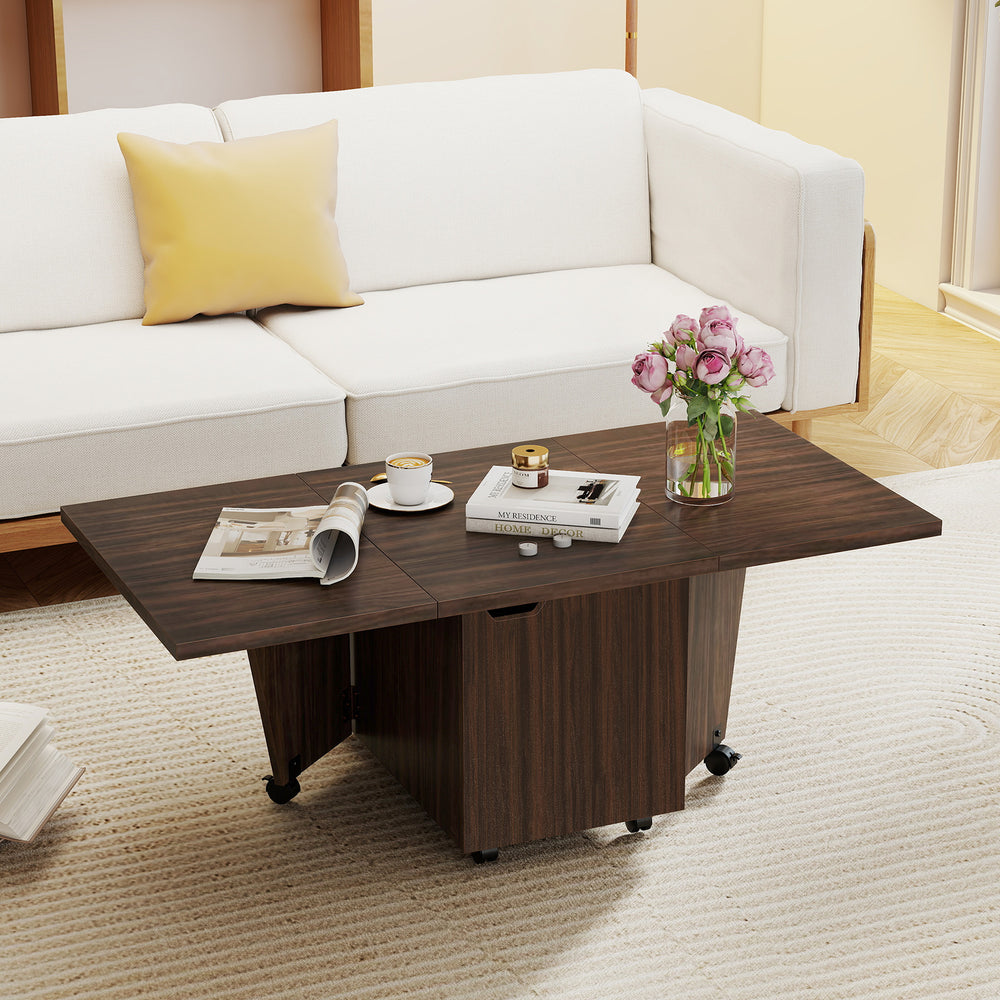 Foldable Coffee Table with Storage Cabinet Extendable Center Table-Walnut - Gallery View 1 of 11