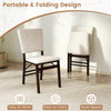 Foldable beige dining chair with padded seat and tilt backrest, perfect for easy storage and portability.