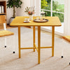 Foldable dining table for 2-4 people with natural rubber wood legs, featuring drop leaf panels and a sturdy X-shaped.