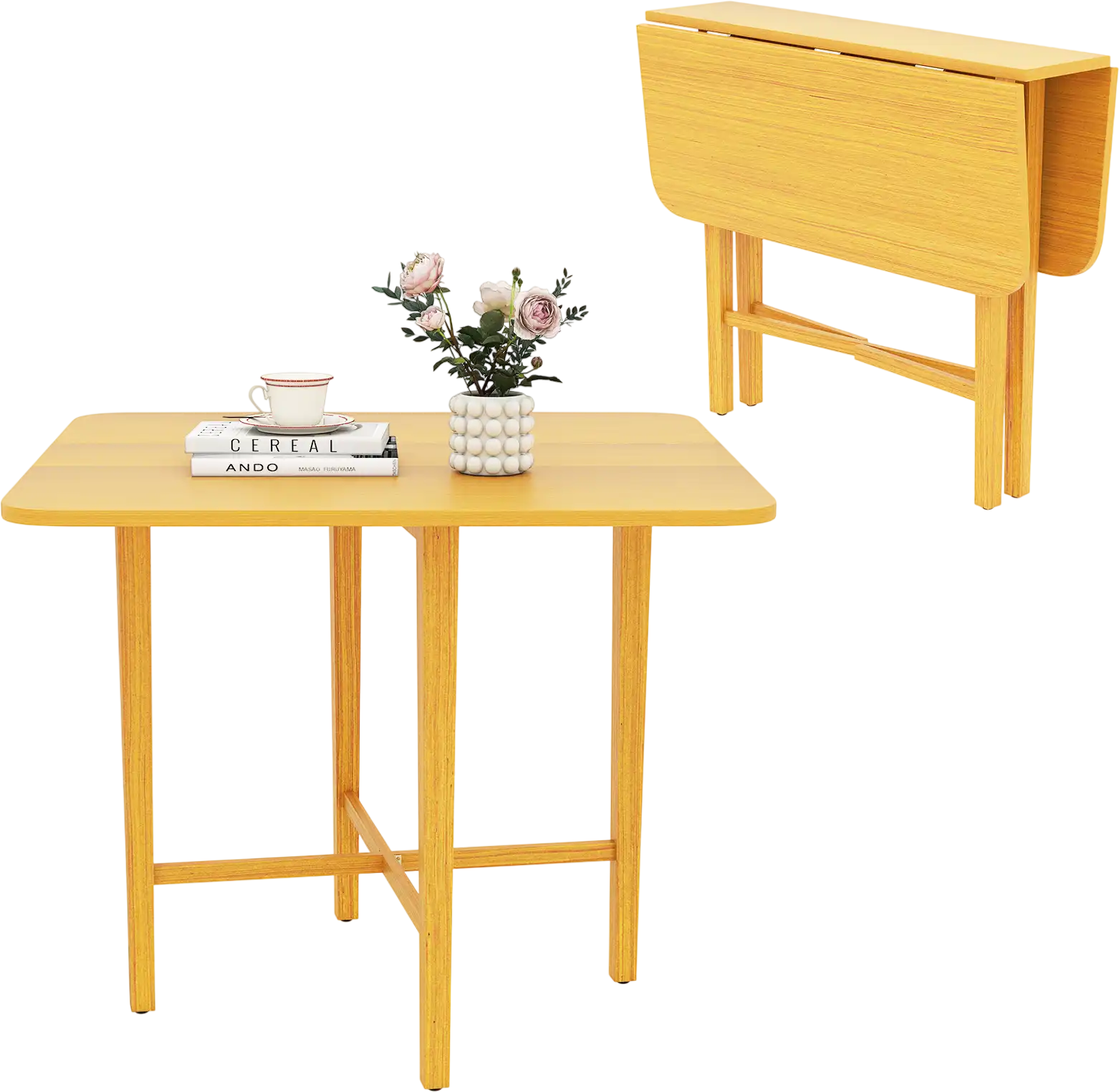 Costway Foldable Dining Table for 2-4 People Small Space Rubber Wood Legs 96302015 New