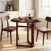 Round walnut foldable dining table for 2 with rubber wood legs, perfect for small kitchens and breakfast nooks.