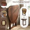 Foldable triangular dining table in walnut finish, 31.5" size, perfect for small kitchens and space-saving solutions.