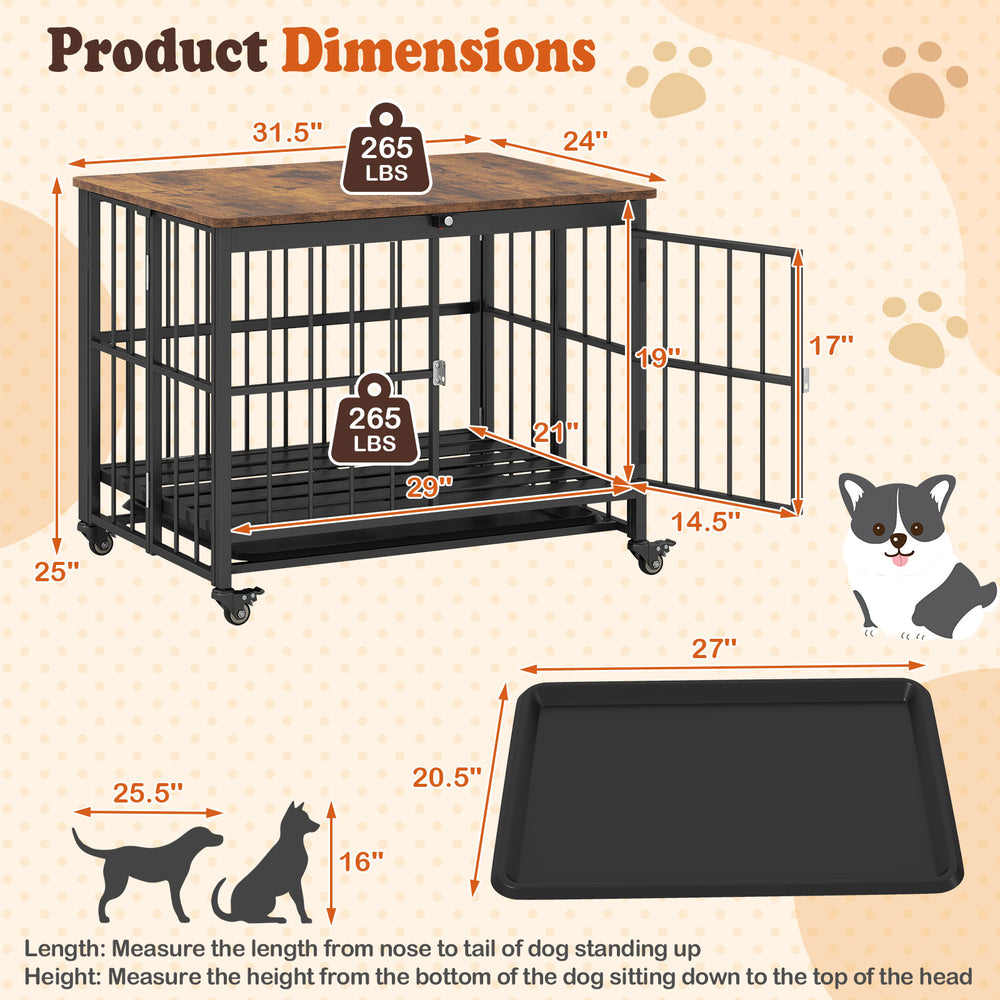 Dimensions of the foldable dog crate furniture, showing height and length measurements for optimal pet sizing and fit.