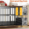 Foldable dog crate furniture with removable tray, thicker metal tubes, and lockable door for secure pet containment.