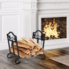 Foldable firewood log rack with leaf pattern design, sturdy steel frame, ideal for indoor or outdoor wood storage.