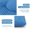 Blue foldable futon mattress with quilted craftsmanship and wrap-around construction, ideal for camping and home use.