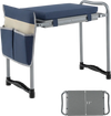 Foldable garden kneeler and seat in navy with detachable cushion and side pouch, ideal for comfortable gardening tasks.