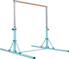 Foldable gymnastics bar for kids with adjustable heights from 35.5" to 59", perfect for indoor training and exercise.