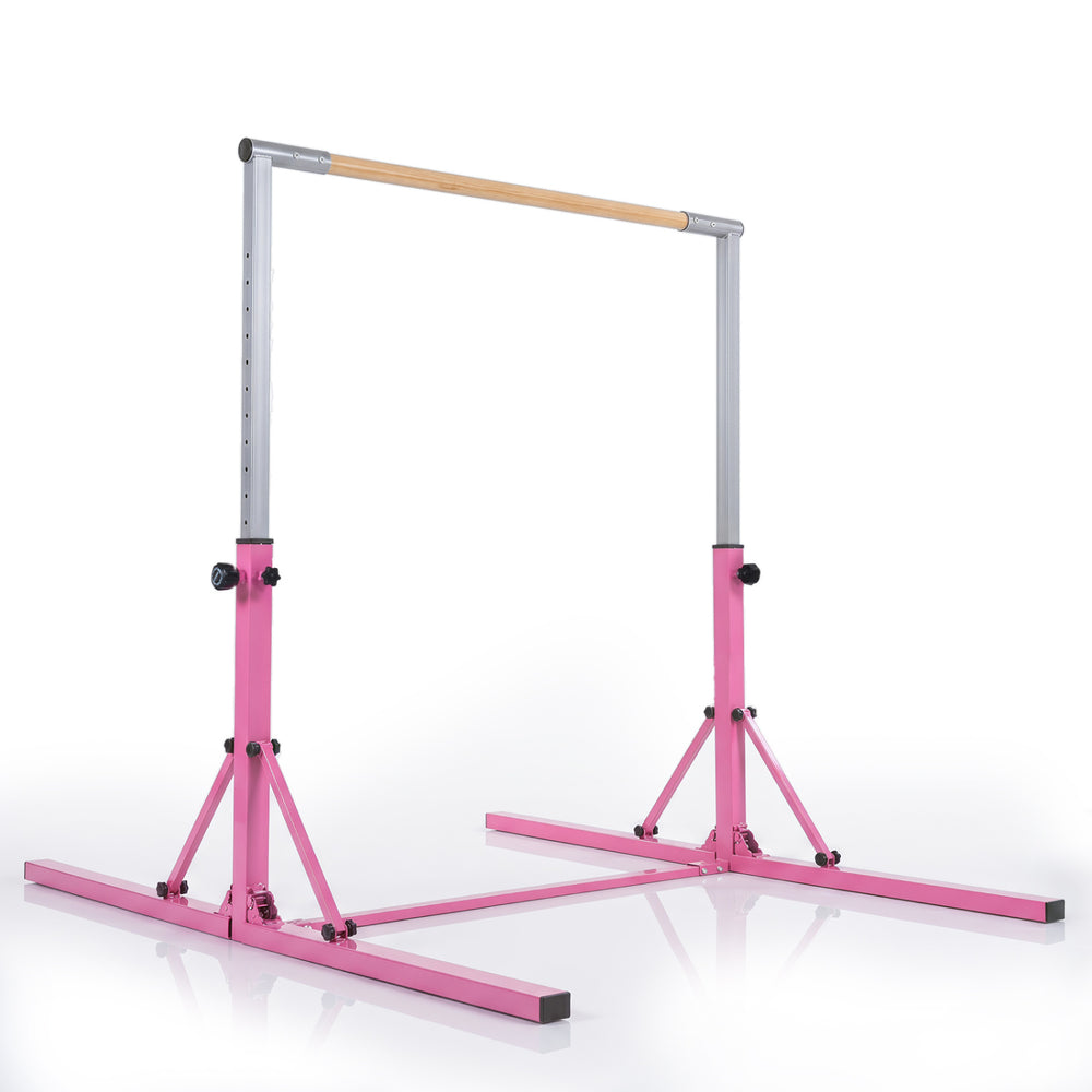 Foldable Gymnastics Bar for Kids with 3-Level Adjustable Heights-Pink - Gallery View 1 of 1