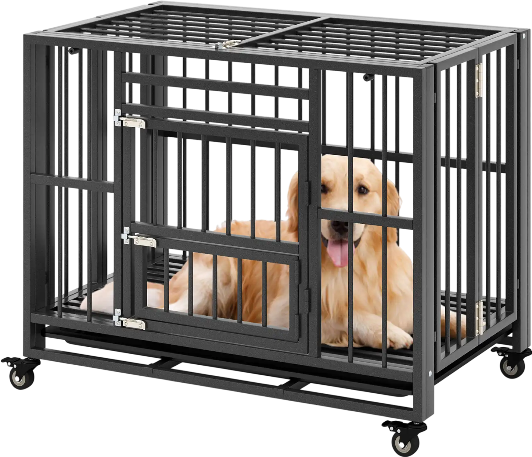 Costway Foldable Heavy-Duty Metal Dog Crate Kennel w/ Lockable Wheels 56317892 New