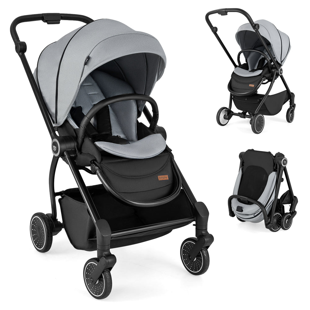 Foldable Infant Pram Stroller with Reversible Seat Reclining Backrest-Gray - Gallery View 1 of 10