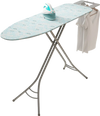 Foldable turquoise ironing board with adjustable height, iron rest, and sturdy metal frame for convenient ironing.