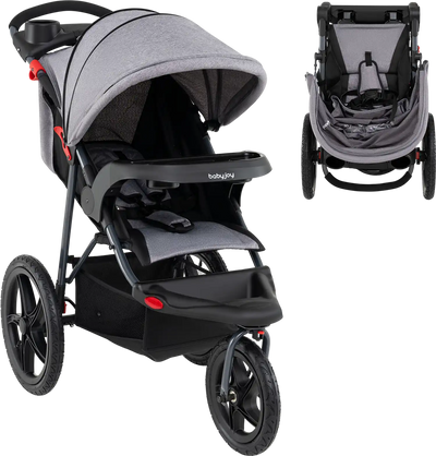 Costway Foldable Jogging Stroller Detachable Tray Air-Filled Rubber Tires 57493103 New