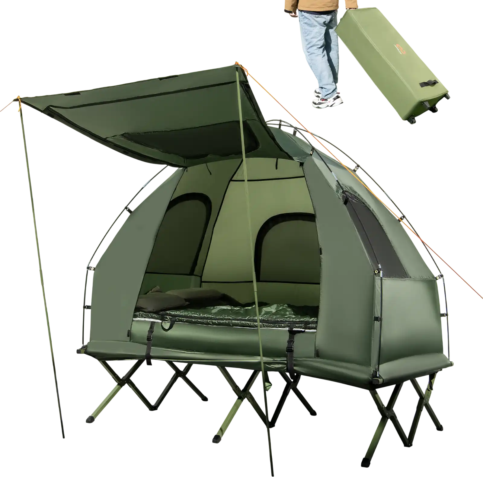 Costway 2-Person 5-in-1 Foldable Camping Tent Cot Air Mattress Sleeping Bag 31950486 New
