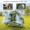 Foldable 2-person camping tent cot with zippered mesh windows and air mattress, perfect for outdoor adventures.